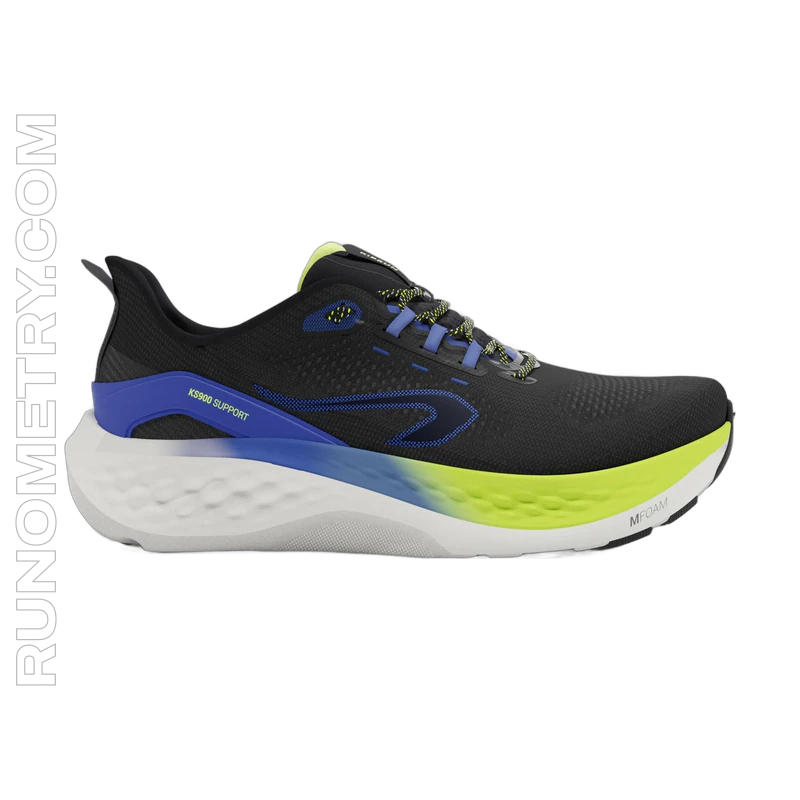 Kiprun KS900 Support, vue de côté, Noir bleu jaune