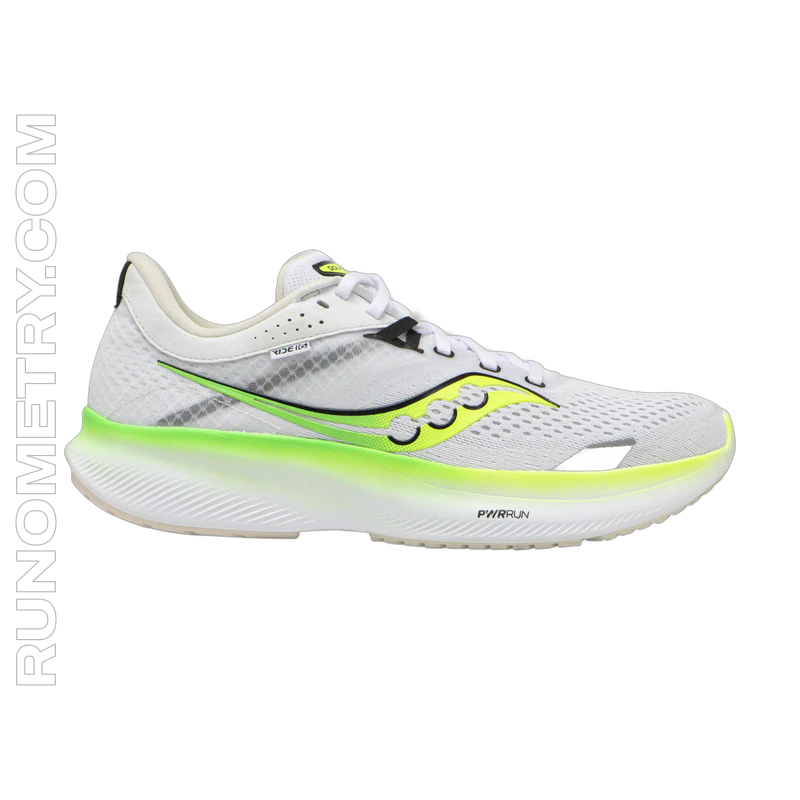 Saucony Ride 16, side view, blanche verte